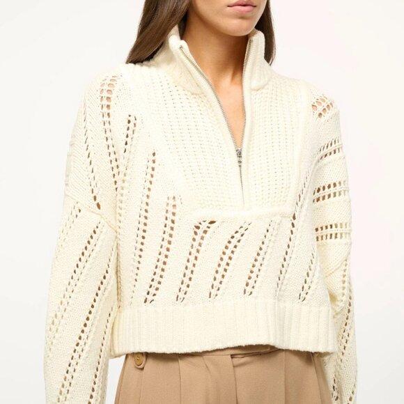 Staud Ivory Hampton Half Zip Cropped Sweater NWT XL Cotton Knit - Picture 2 of 10